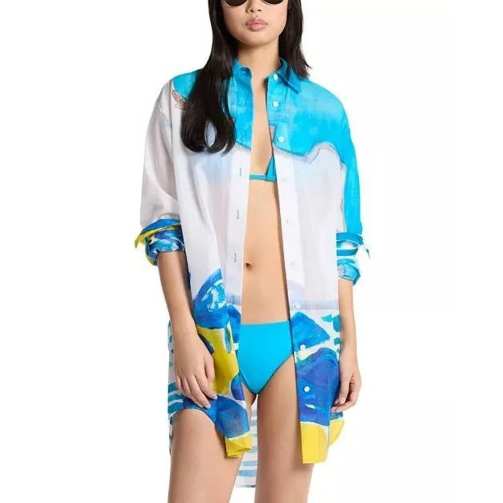 Michael Kors Beach Shirt Dress White L NWOT $148